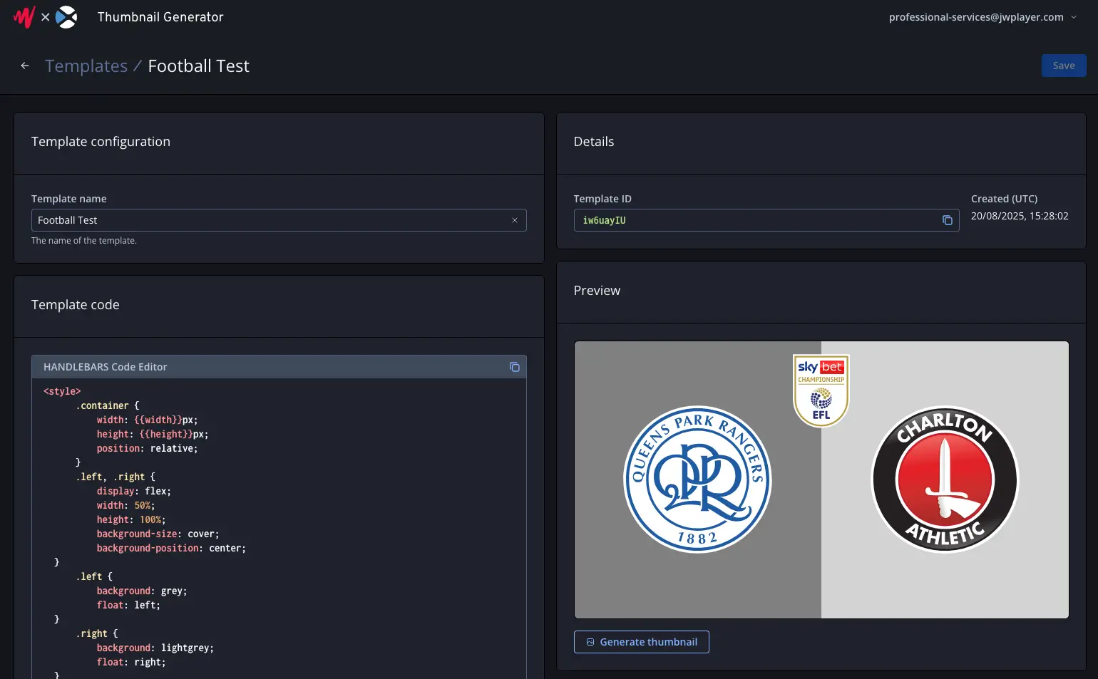 Screenshot of the template management page